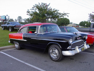 Картинка 1955 chevrolet belair sedan classic автомобили выставки уличные фото