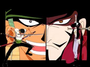 Картинка аниме one piece roronoa zoro dracule mihawk