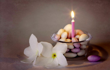 Картинка разное свечи цветы огонь камешки