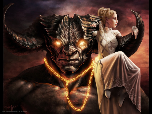 Обои картинки фото steve, argyle, фэнтези, красавицы, чудовища, девушка, демон