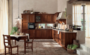 Картинка интерьер кухня стол еда продукты мебель