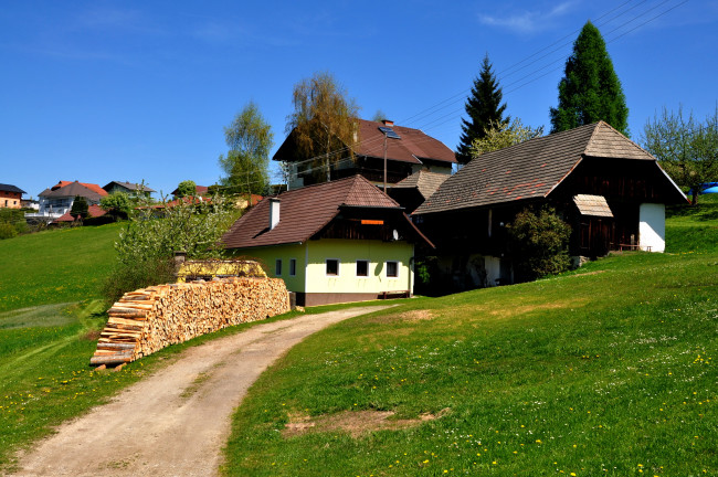 Обои картинки фото carinthia, austria, разное, сооружения, постройки, поля, дома, горы