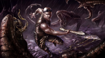 Картинка riddick рисованное кино монстры твари арт фантастика оружие очки глаза