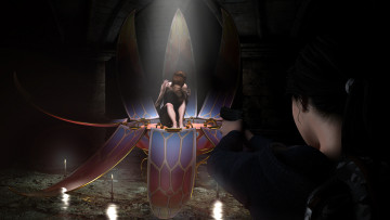 Картинка 3д+графика фантазия+ fantasy взгляд девушки лепестки оружие фон