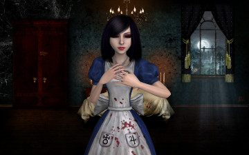 Картинка 3д+графика люди+ people девушки взгляд свечи окно шторы луна