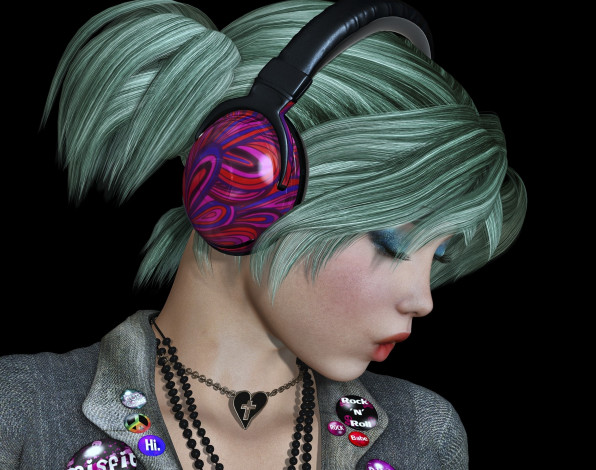 Обои картинки фото 3д графика, портрет , portraits, девушка, взгляд, фон, наушники