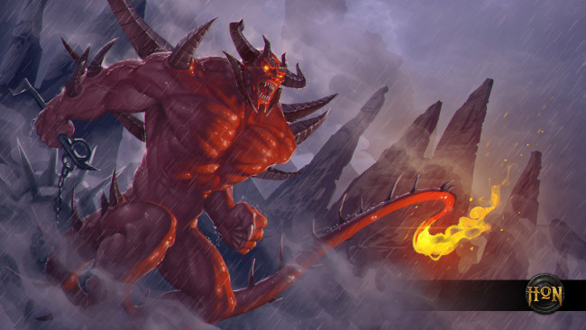 Обои картинки фото видео игры, heroes of newerth, огонь, хвост, рога, moba, heroes, of, newerth, монстер, scarlord