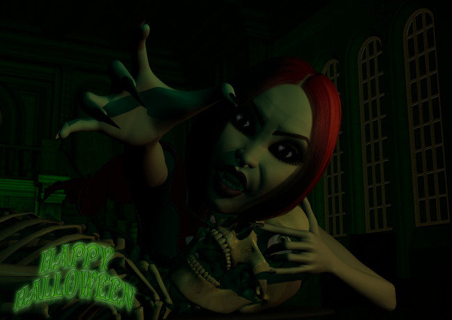 Обои картинки фото 3д графика, праздники , holidays, девушка, взгляд, фон, череп