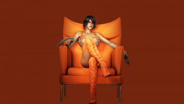 Картинка 3д+графика фантазия+ fantasy кресло ботфорты взгляд фон девушка