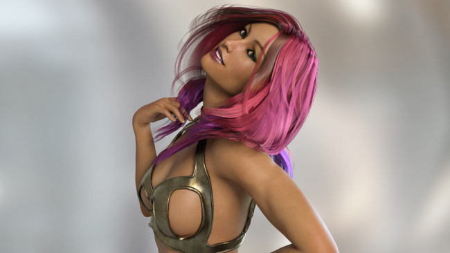 Обои картинки фото 3д графика, люди , people, девушка, улыбка, фон, взгляд