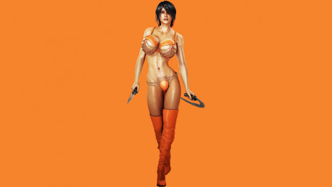 Обои картинки фото 3д графика, фантазия , fantasy, фантазия, ботфорты, взгляд, фон, девушка