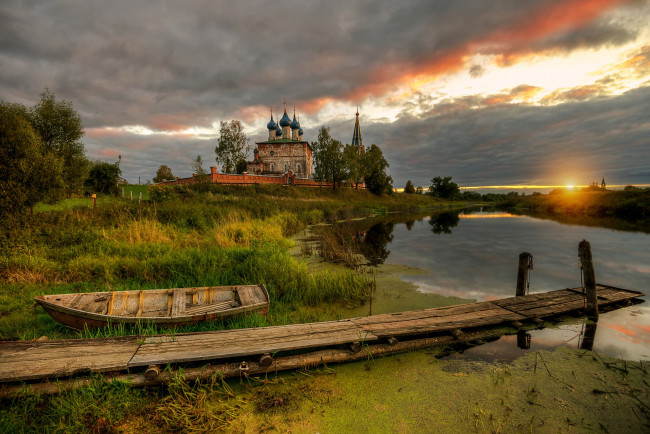 Обои картинки фото города, - православные церкви,  монастыри, россия, закат, село, дунилово