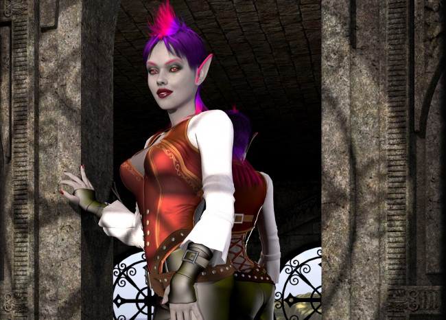 Обои картинки фото 3д графика, эльфы , elves, эльфийка, панк, фон, взгляд
