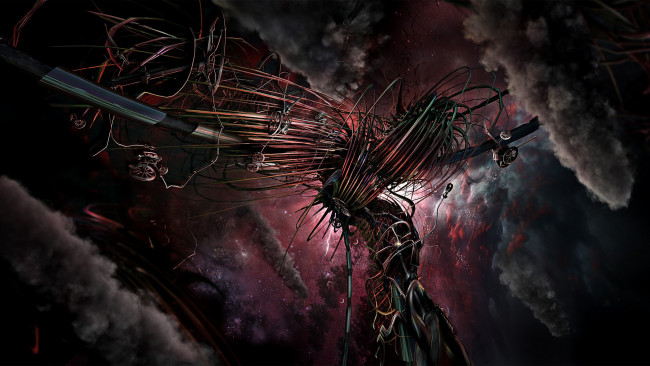 Обои картинки фото 3д графика, абстракция , abstract, конструкции, провода, небо, тучи