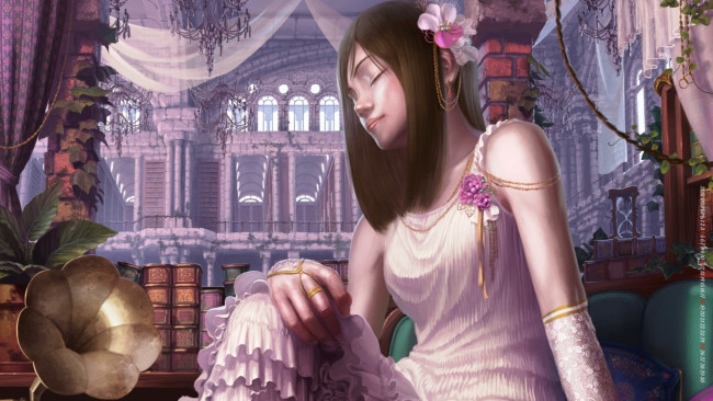 Обои картинки фото календари, рисованные,  векторная графика, девушка, цветок