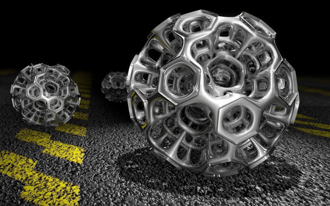 Обои картинки фото 3д графика, моделирование , modeling, разметка, асфальт, ячейки, шары