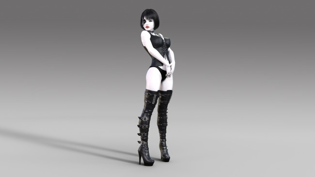 Обои картинки фото 3д графика, фантазия , fantasy, ботфорты, взгляд, фон, девушка