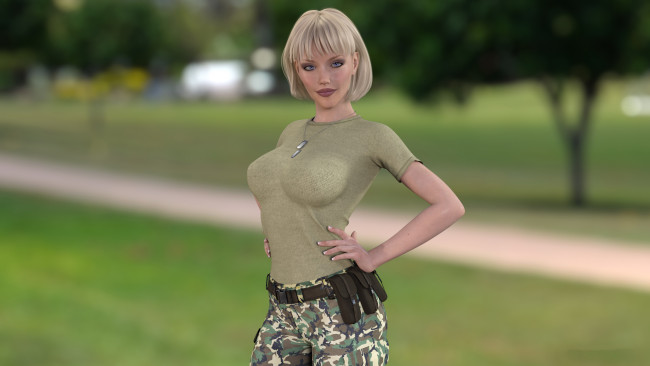 Обои картинки фото 3д графика, люди , people, фон, девушка, униформа, взгляд