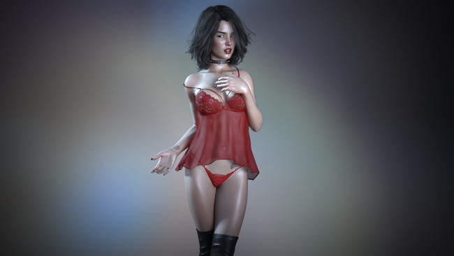 Обои картинки фото 3д графика, люди , people, пеньюар, тату, взгляд, фон, девушка, пирсинг