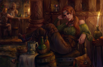 Картинка the+elder+scrolls видео+игры the+elder+scrolls+v +skyrim девушка фон таверна