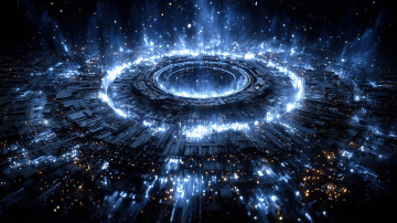 обоя 3д графика, абстракция , abstract, кольца, круги, пластины, свет