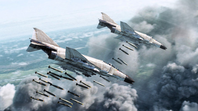 Обои картинки фото видео игры, war thunder, самолеты, полет, бомбы, облака