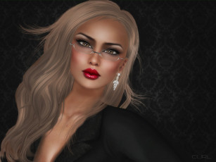 Картинка 3д графика portraits портрет блондинка очки губы серьги