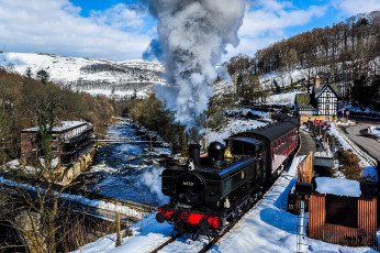 Картинка техника паровозы железная дорога рельсы паровоз вагоны