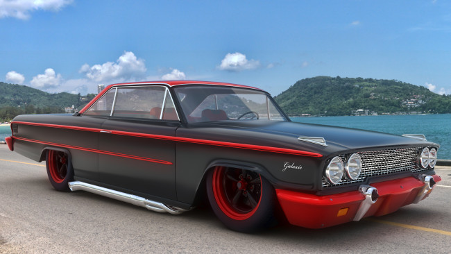 Обои картинки фото автомобили, 3д, custom, galaxie, ford, 1963