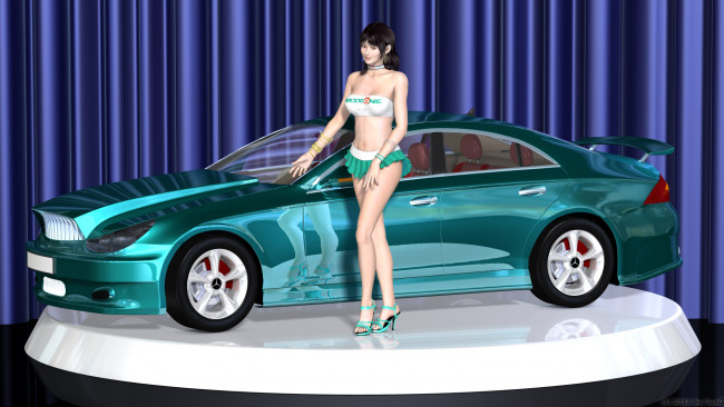 Обои картинки фото автомобили, 3д, девушка, автомобиль
