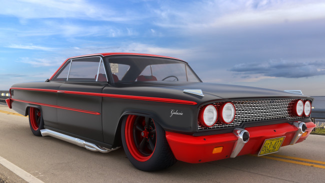 Обои картинки фото автомобили, 3д, ford, 1963, custom, galaxie