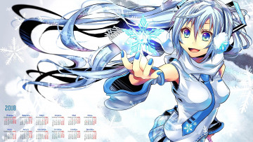 Картинка календари аниме 2018 девушка снежинка взгляд