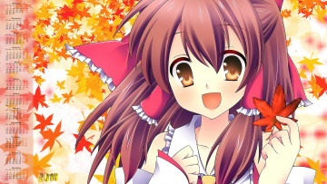 Картинка календари аниме листья взгляд лицо девушка 2018