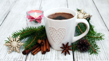 Картинка праздничные угощения корица свеча кофе