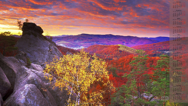 Обои картинки фото календари, природа, облака, камни, деревья, 2018