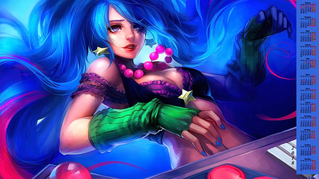 Обои картинки фото календари, видеоигры, бусы, взгляд, девушка, 2018
