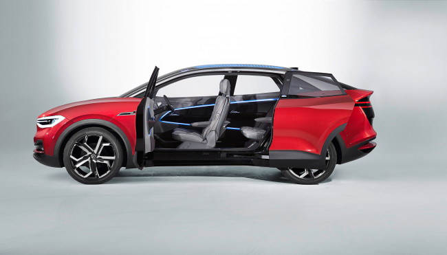 Обои картинки фото volkswagen id crozz electric crossover concept 2017, автомобили, volkswagen, красный, 2017, concept, electric, crossover, crozz, id