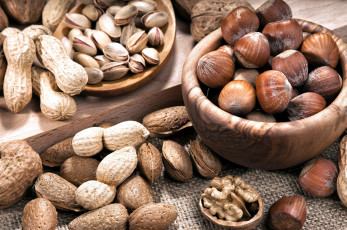 Картинка еда орехи +каштаны +какао-бобы миндаль арахис фундук фисташки
