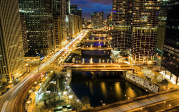 Картинка города чикаго+ сша небоскребы ночь огни