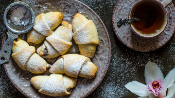 Картинка еда хлеб +выпечка рогалики чай орхидея