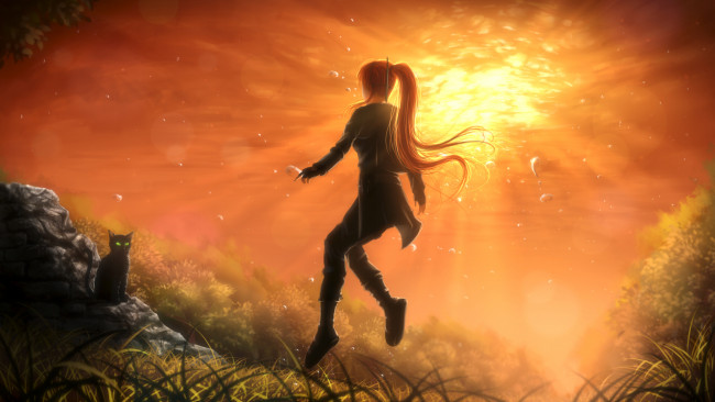 Обои картинки фото фэнтези, девушки, девушка, фон, вода, кот