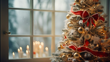 Картинка праздничные ёлки шарики елка банты