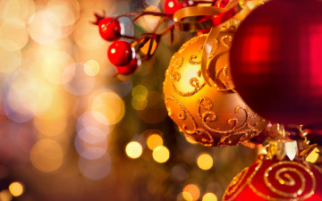 обоя праздничные, украшения, шарики, ягоды, блики