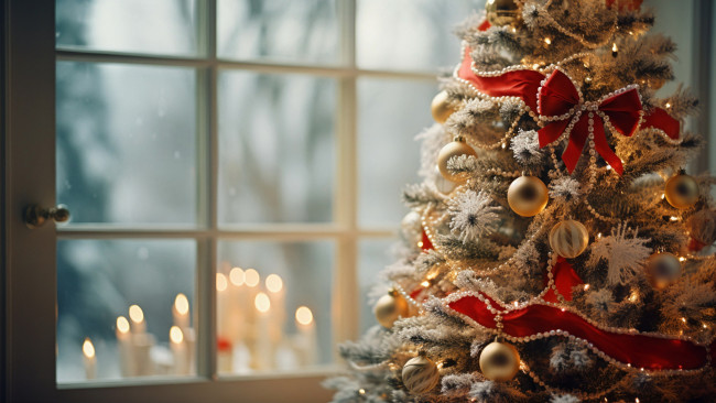 Обои картинки фото праздничные, ёлки, шарики, елка, банты