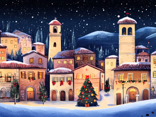 Картинка праздничные -+разное+ новый+год город дома снег ёлки