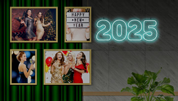 Картинка праздничные -+разное+ новый+год 2025год новый год неоновая вывеска цифровое искусство женщины листья напиток шампанское длинные волосы