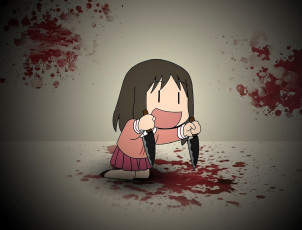 обоя аниме, azumanga daioh, девочка, ножи, кровь