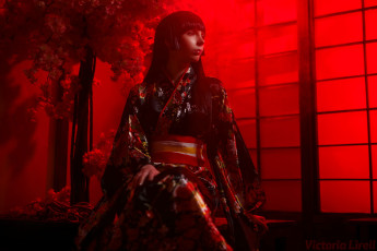 обоя девушки, victoria lirell, образ, косплей, наряд, костюм, кимоно, дерево, карсный