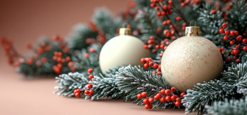 Картинка праздничные шары ёлка ветки иней ягоды шарики украшения