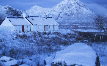 Картинка природа зима англия домик снег вечер холод сумерки